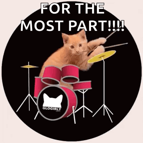 Cat Playing Drums in Circle Saying For the Most Part