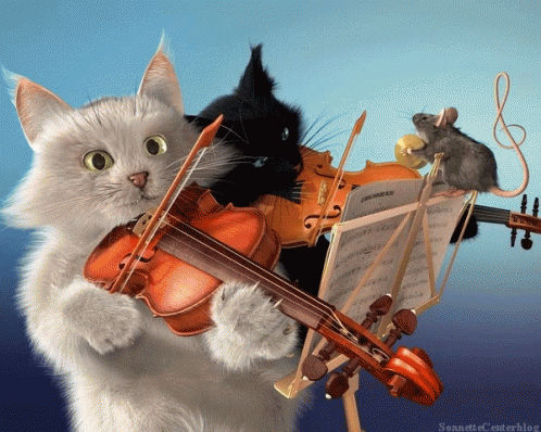 Cat Playing Violin With Mouse Holding Violin