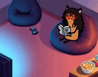 Cat Reading Book on Bean Bag