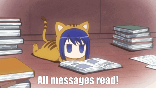 Cat Reading Book Saying All Messages Read GIF