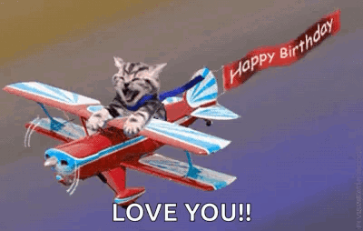 Cat Riding Airplane With Happy Birthday Banner