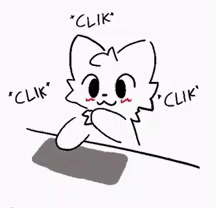 Cat Sitting at Table Saying Clik
