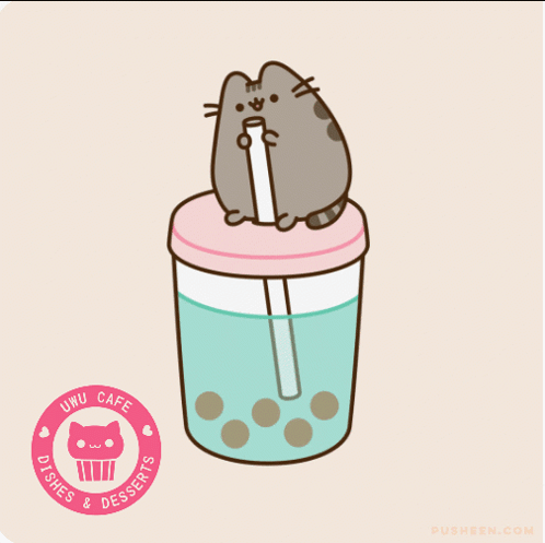 Cat Sitting On Cup With Straw Keep Cool With Boba GIF