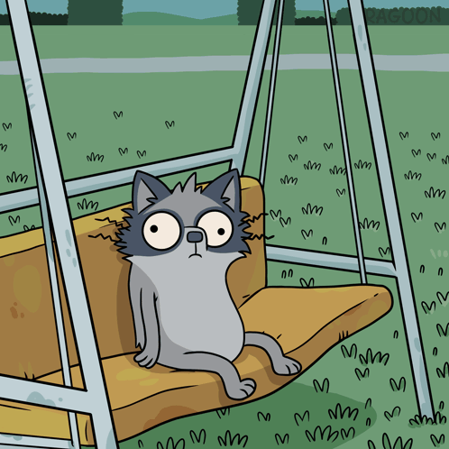 Cat Sitting on Swing with Hearts