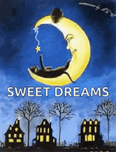 Cat Sleeping On Crescent Moon Sweet Dreams GIF