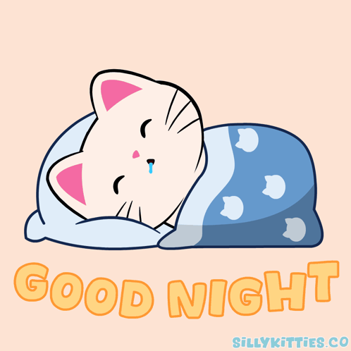 Cat Sleeping Under Blanket Saying Good Night