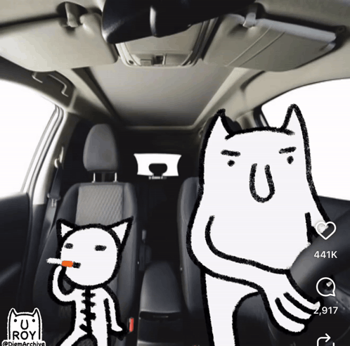 Cat Smoking Cigarette Next to Skeleton