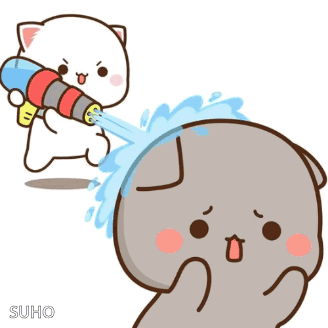 Cat Spraying Water On Another Cat GIF