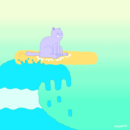 Cat Surf On Waving Ocean GIF