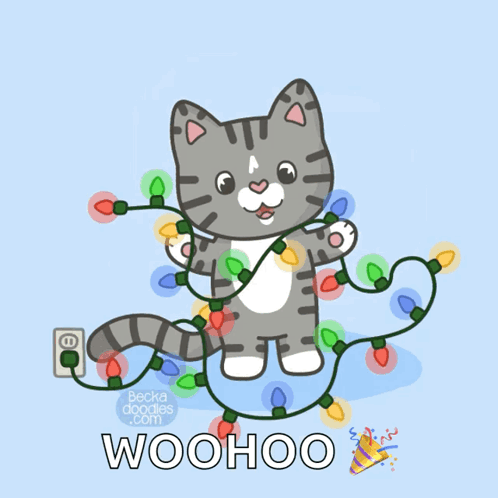 Cat Surrounded By Christmas Lights Woohoo GIF