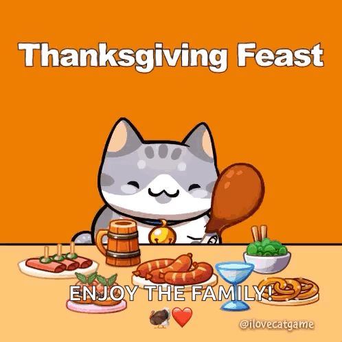 Cat Thanksgiving Feast Happy Turkey Day GIF