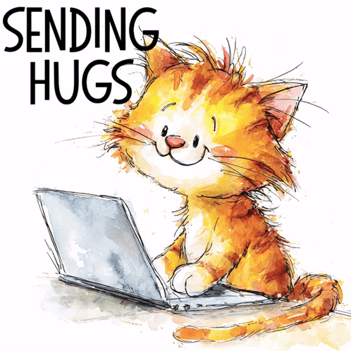 Cat Typing on Laptop Sending Hugs