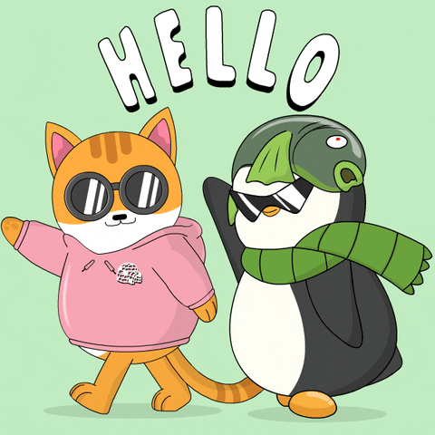 Cat Waving With Pudgy Penguin GIF