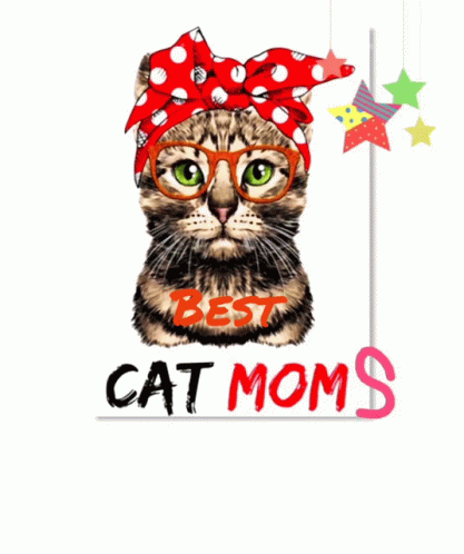 Cat Wearing Glasses and Red Headband Best Cat Moms October