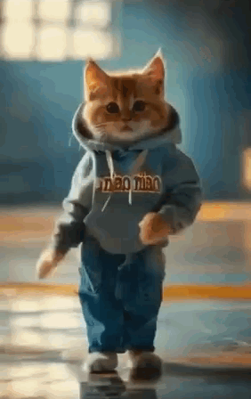Cat Wearing Hoodie and Jeans Walking Down Hallway