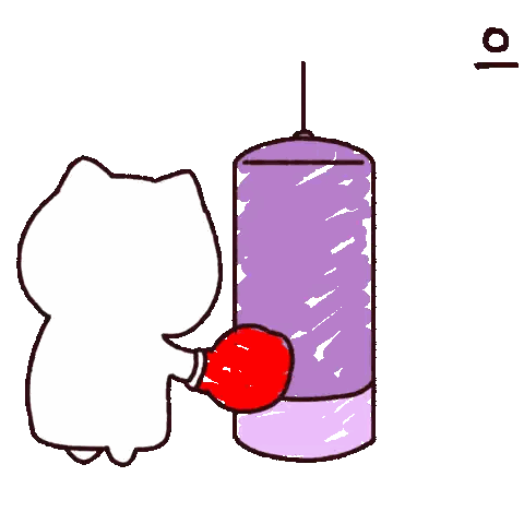 Cat Wearing Red Boxing Gloves Hitting Purple Punching Bag