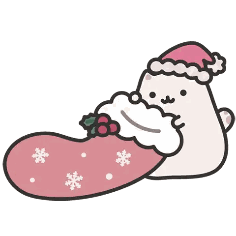 Cat Wearing Santa Hat Holding Stocking