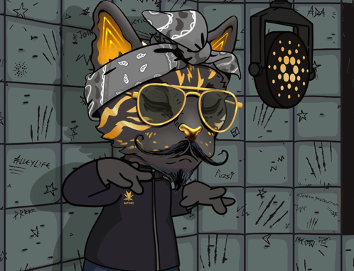 Cat Wearing Sunglasses and Bandana Says AlleyLife