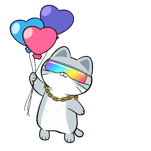 Cat Wearing Sunglasses Holding Heart Balloons