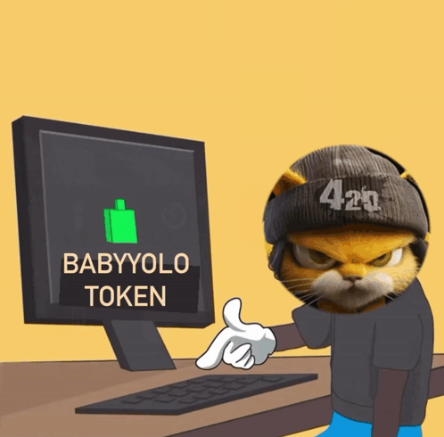 Cat With 420 Hat Pointing at BabyYolo Token