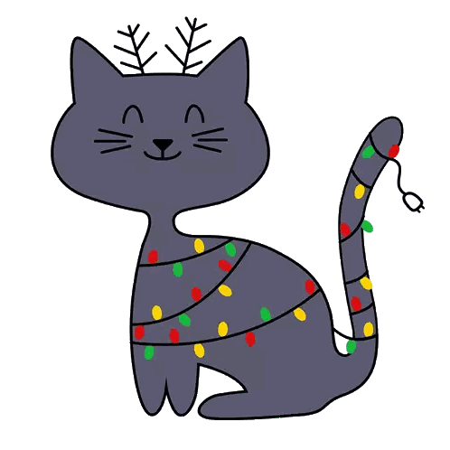 Cat with Antlers and Christmas Lights