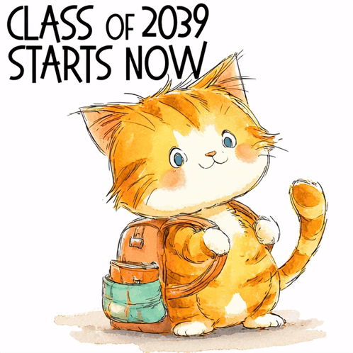Cat With Backpack Class of 2039 Starts Now