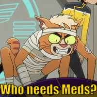 Cat with Bandages Saying Who Needs Meds