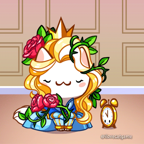 Cat With Crown Holding Roses and Alarm Clock