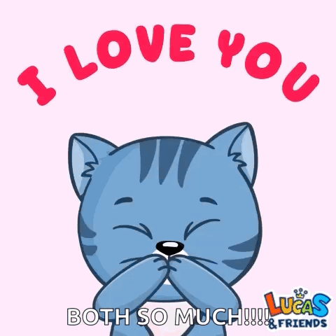 Cat With Heart In Mouth Saying I Love You Both GIF