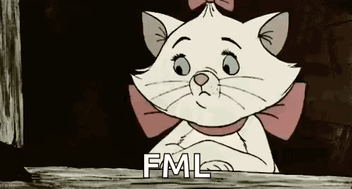 Cat With Pink Bow Looking Out Window Saying FML GIF