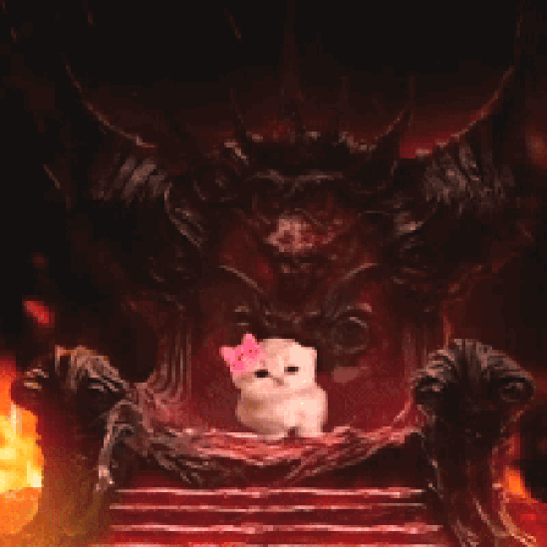 Cat With Pink Bow On Throne GIF