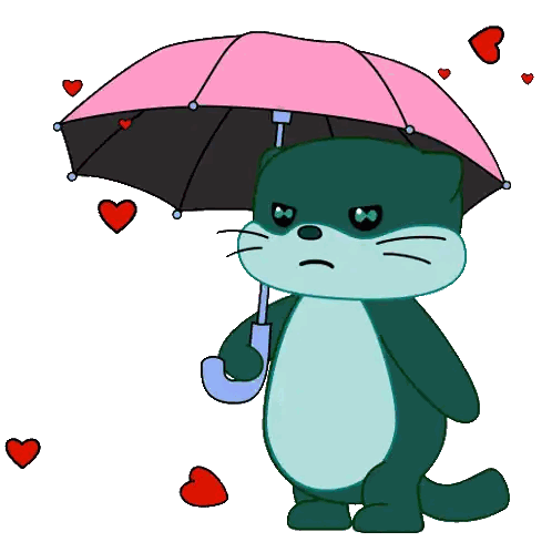 Cat With Pink Umbrella and Hearts