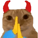 Cat with Red Horns Holding Yellow Object