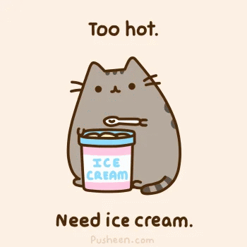 Cat With Spoon And Ice Cream Bucket Too Hot Need Ice Cream GIF