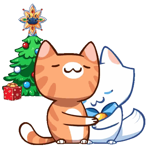 Cats Hugging in Front of Christmas Tree