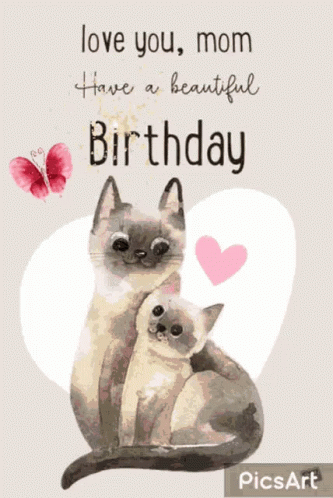 Cats on Birthday Card Love You Mom