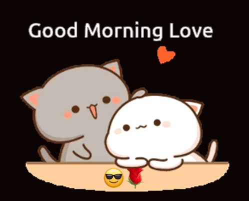 Cats Sitting At Table Saying Good Morning Love GIF