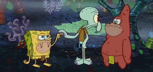 Squidward Meets Caveman Spongebob And Patrick GIF