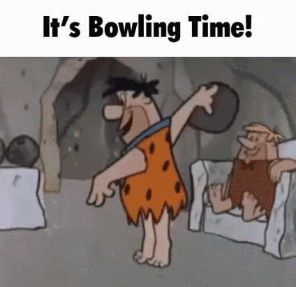Caveman Holding Bowling Ball And Another Sitting GIF