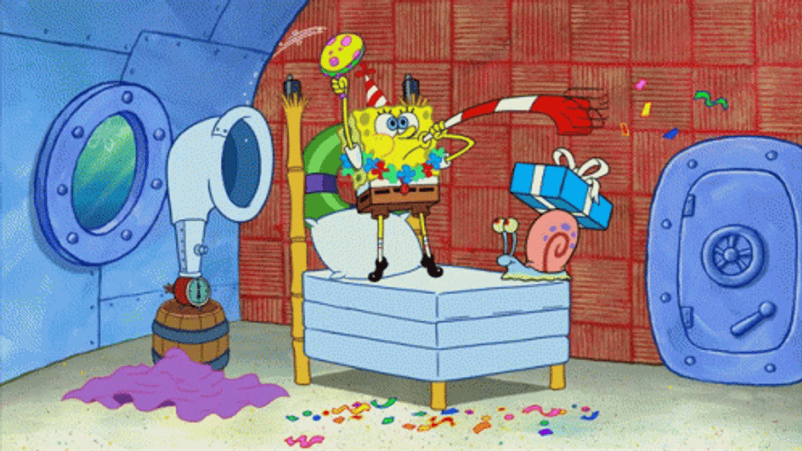 Celebrate Party Blowing Confetti Spongebob GIF