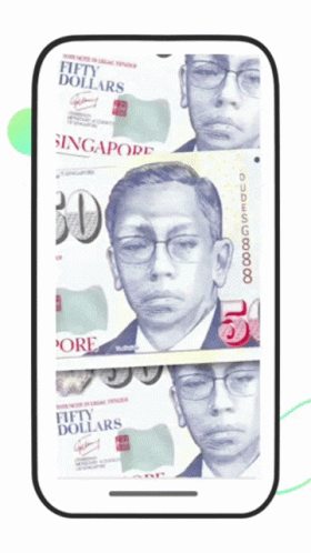 Cell Phone Displaying Stack Of Singapore Fifty Dollars GIF