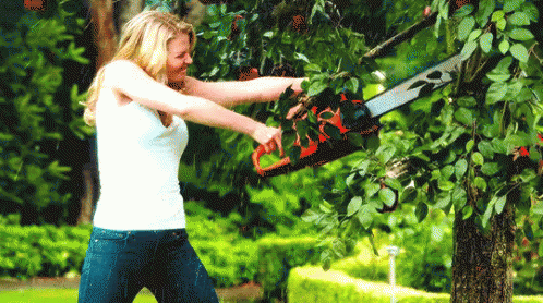 Chainsaw Woman Cutting Garden GIF