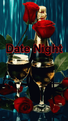 Champagne Bottle Red Roses Wine Glasses Date Night
