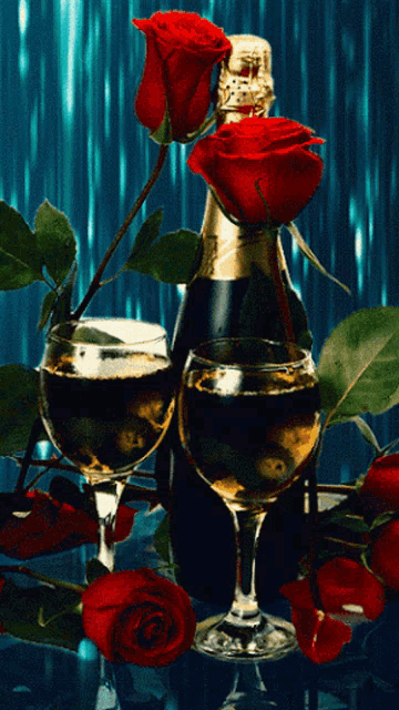 Champagne Champagne Glasses And Roses Gif GIF