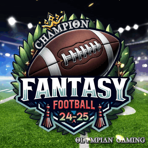 Champion Fantasy Football Logo With Football on Field