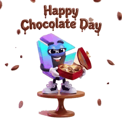 Character Holding Heart-Shaped Box of Chocolates