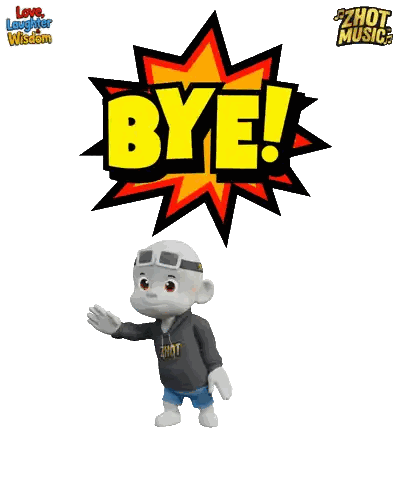 Character with Bye Sign Behind