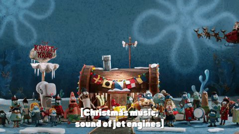 Characters At Krusty Krab On Christmas Day GIF
