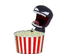 Characters Sitting in Striped Popcorn Bucket