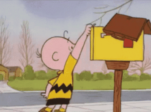 Charlie Brown And Snoopy Putting Letter In Mailbox GIF